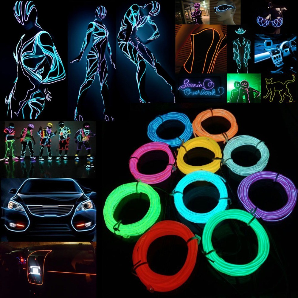 Led El Wire - Светящаяся светодиодная неоновая проволока, рождественские танцевальные